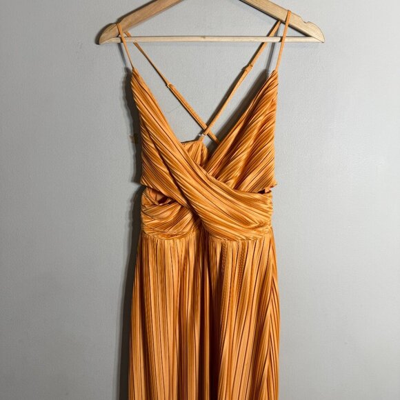En Saison Ilianna Maxi Dress Womens Small Orange Pleated Formal Wedding Cocktail - Picture 7 of 15